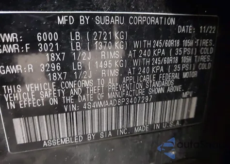 2023 Subaru Ascent Base 8-Passenger from USA, damaged, VIN 4S4WMAAD8P3407297